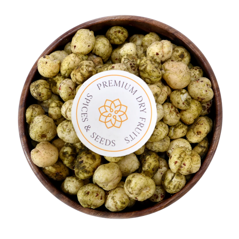 Fox Nuts Minty Pudina Makhana – Light green roasted makhana seasoned with tangy pudina spice, perfect for healthy snacking.