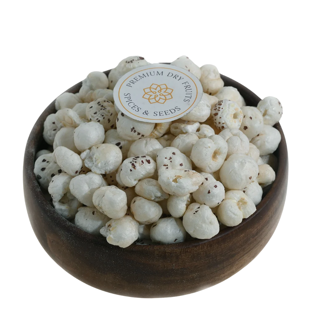 Organic Fox Nuts or Makhana Plain Premium in Wooden Bowl – Gluten Free Super Snack