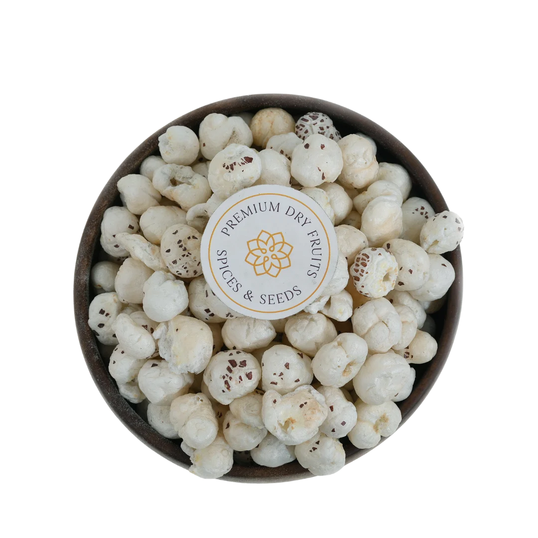 Premium Plain Makhana or Fox Nuts in Wooden Bowl – Healthy Protein Rich Snack