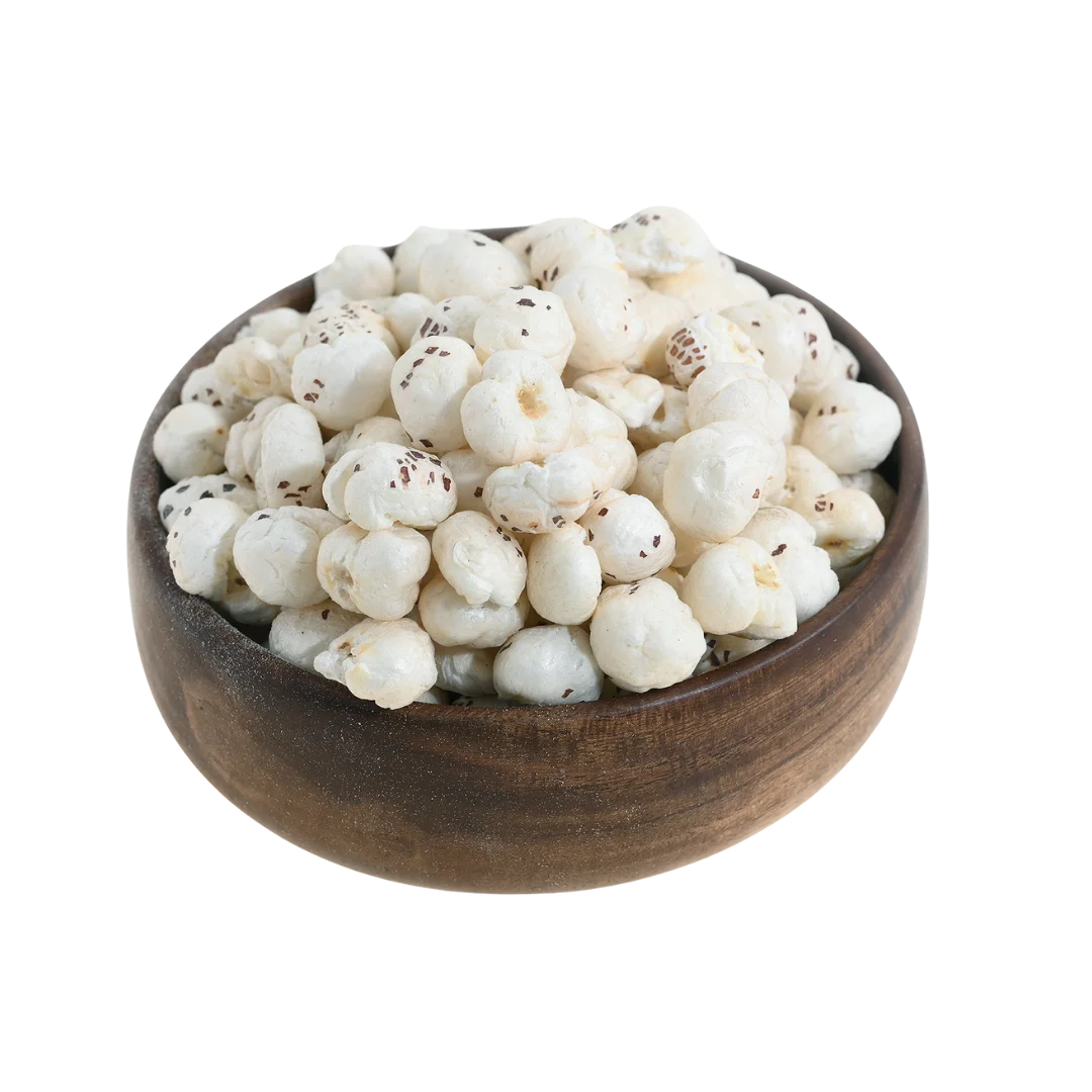 Natural Fox Nuts and Phool Makhana Plain Premium in Wooden Bowl – Vegan Superfood Snack