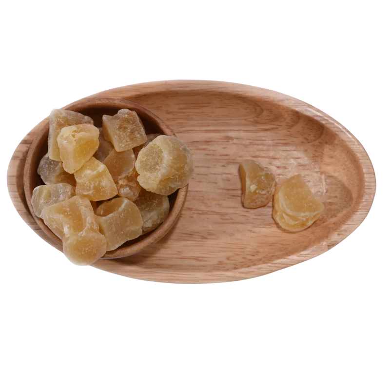Premium Ginger Candy Dry served in a wooden bowl, perfect for healthy snacking or gourmet recipes.