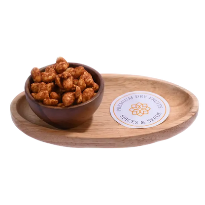 Peri Peri Peanuts or Moong Phalee Roasted Premium in Wooden Bowl – Spicy Tangy Flavored Snack Rich in Protein