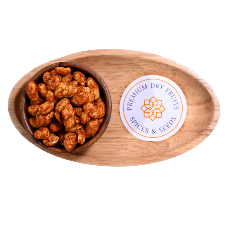 Spicy Peri Peri Flavored Roasted Peanuts or Moong Phalee in Wooden Bowl – Crunchy Healthy Protein Snack Buy Online