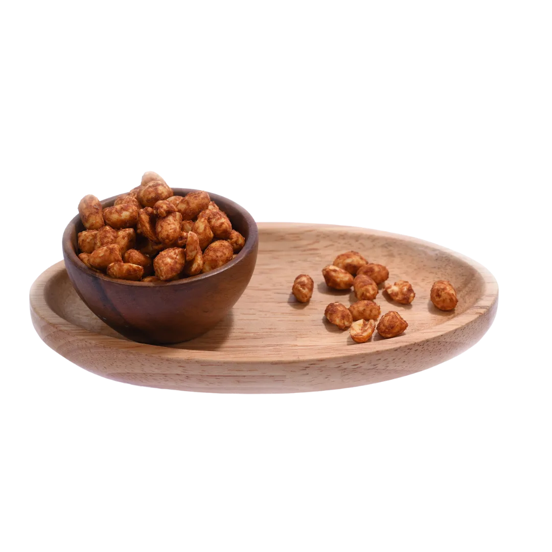 Premium Roasted Peri Peri Peanuts or Moong Phalee in Wooden Bowl – Fiery Flavor, High Protein Healthy Snack