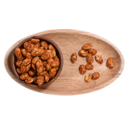 Delicious Peri Peri Roasted Peanuts or Moong Phalee in Wooden Bowl – Spicy Crunchy Snack for Anytime Munching