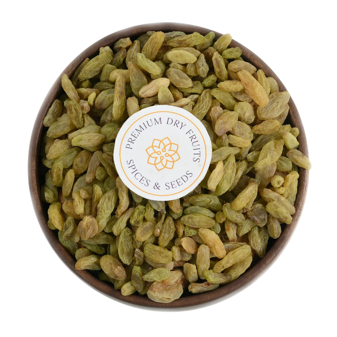 Premium Kandhari Kismis Raisins in Wooden Bowl – Fresh Juicy Dry Fruit Packed with Energy, Fiber, and Nutrition