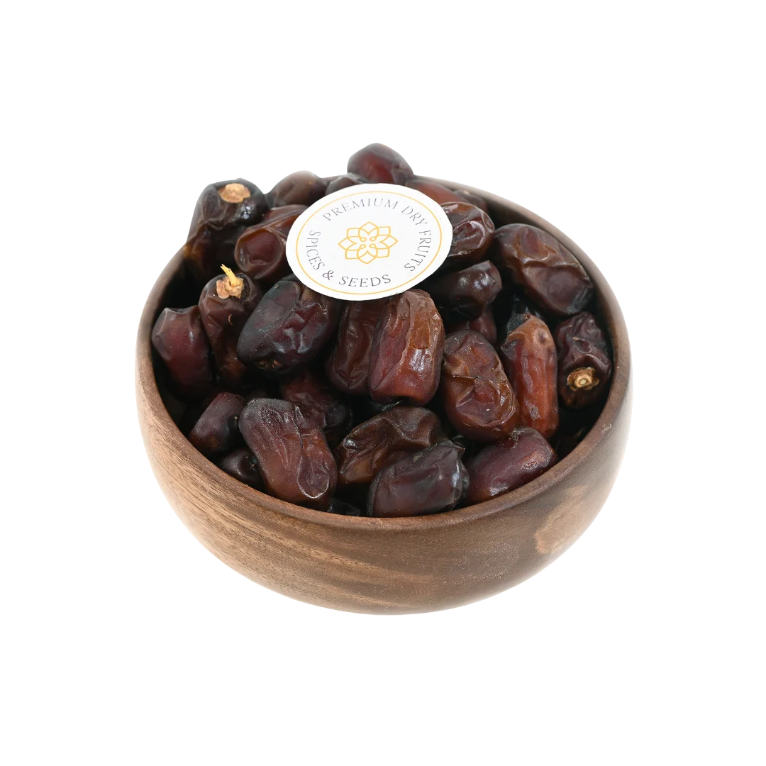 Khudri Dates Saudi Arabia Premium in wooden bowl – rich, chewy Arabian dry fruit