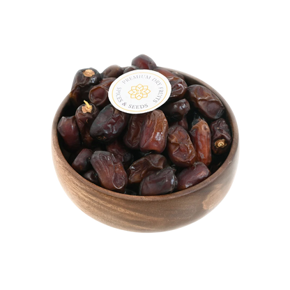 Khudri Dates Saudi Arabia Premium in wooden bowl – rich, chewy Arabian dry fruit