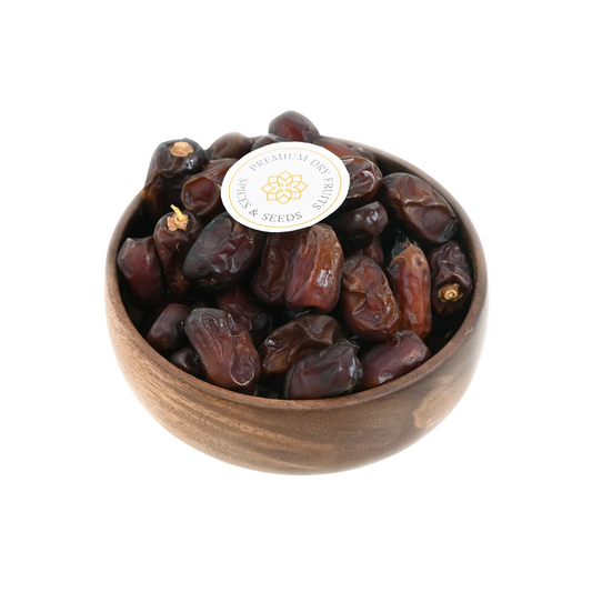 Khudri Dates Saudi Arabia Premium in wooden bowl – rich, chewy Arabian dry fruit