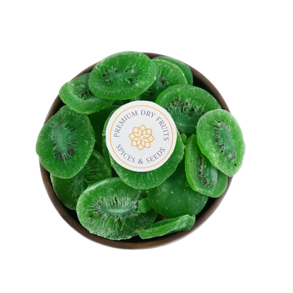 Close-up of vibrant green Kiwi Dried Fruit pieces showing texture and detail.