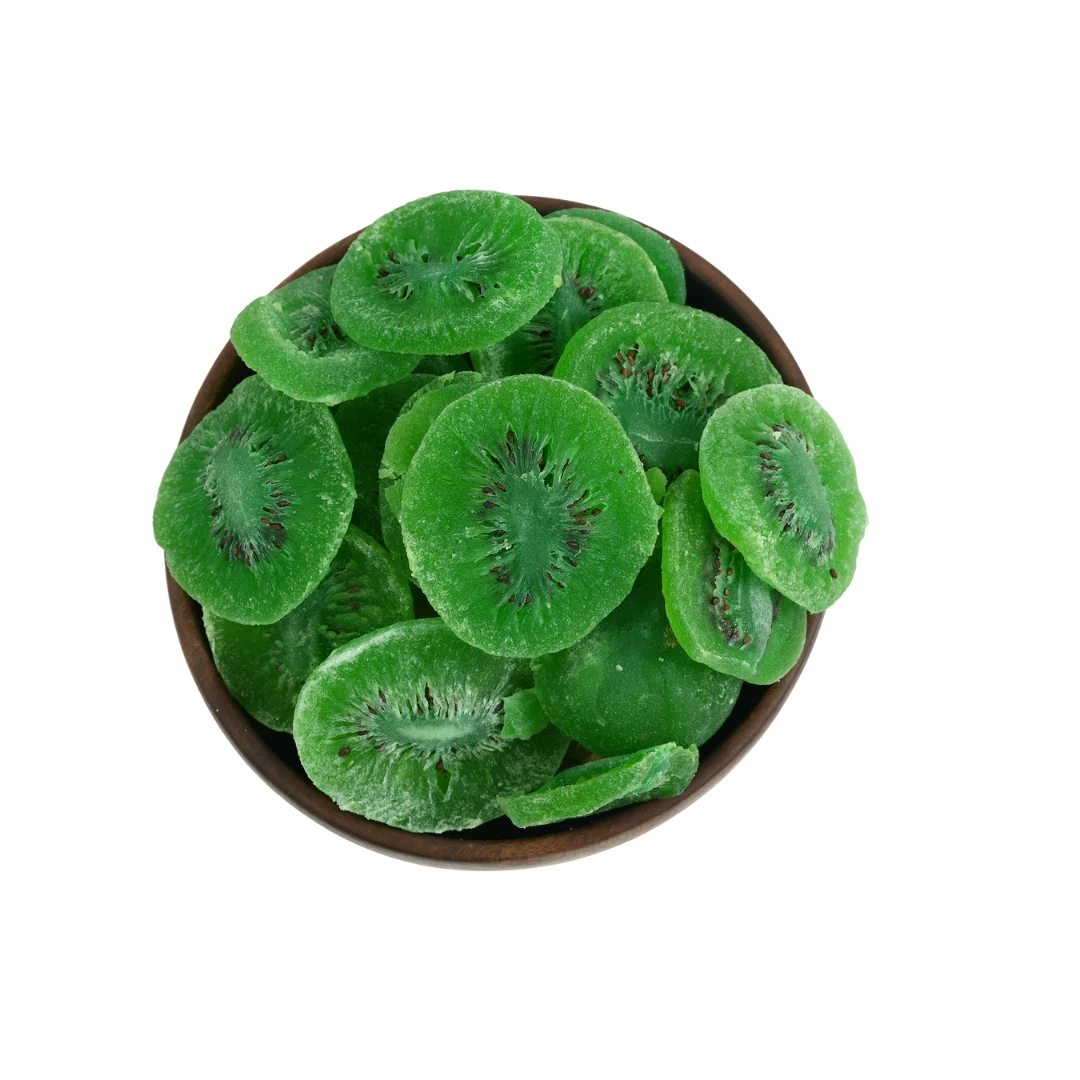 Kiwi Dried Fruit neatly presented in a rustic dish with soft, natural lighting