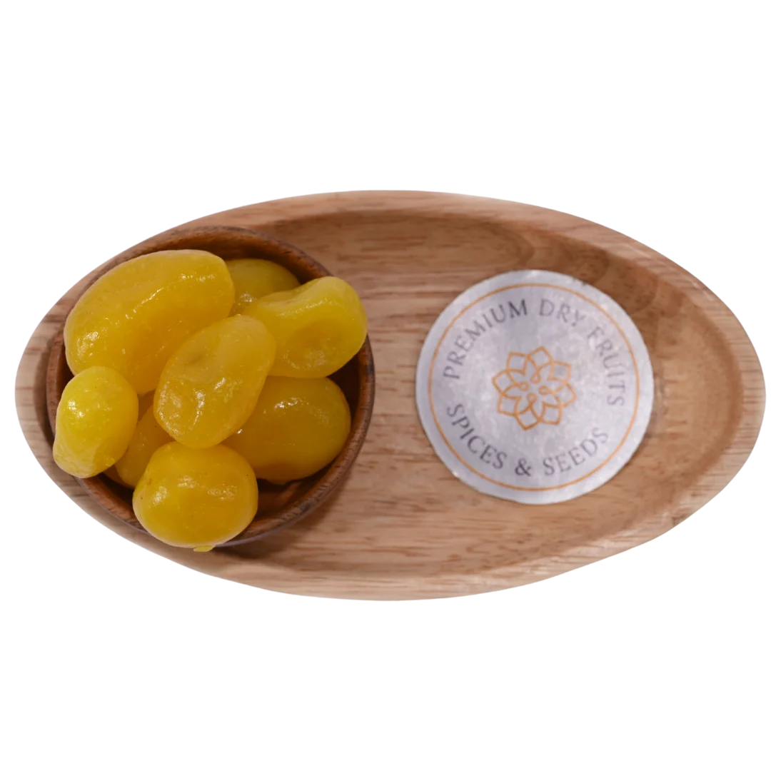 Close-up of Lemon Dehydrated pieces showing texture and color in a ceramic dish