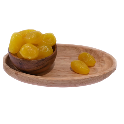 Top view of Lemon Dehydrated rings spread out on a white surface