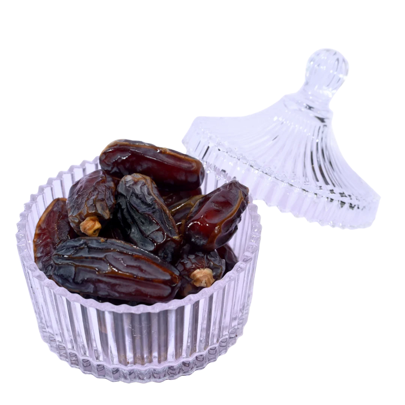 Premium Mabroom Dates from Saudi Arabia in Glass Bowl Natural Energy Booster