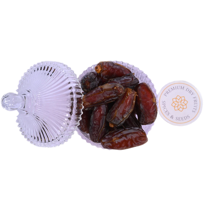 Saudi Arabia Mabroom Dates Premium Quality in Glass Bowl Healthy Dry Fruit Snack