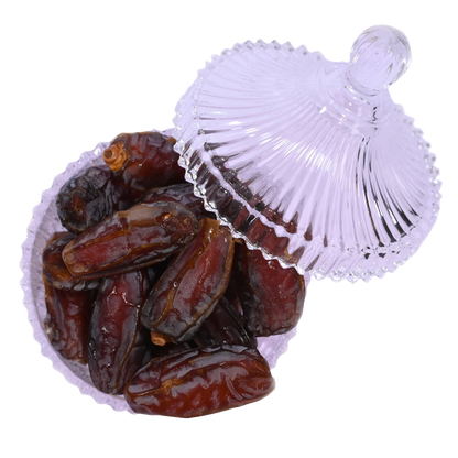 Mabroom Premium Dates in Glass Bowl Soft Chewy Saudi Khajur Rich in Iron and Fiber