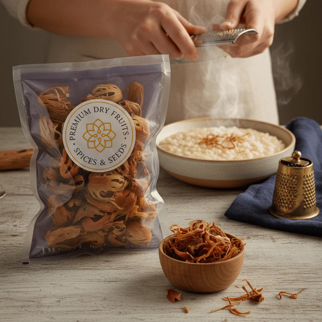 Premium mace javitri by Rasda used while preparing a traditional dish in kitchen