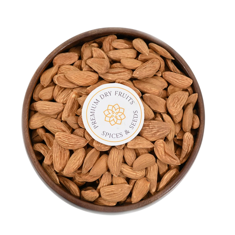 Premium Mamra Almonds Badam close up – handpicked Kashmiri dry fruits known for high nutrition and natural sweetness