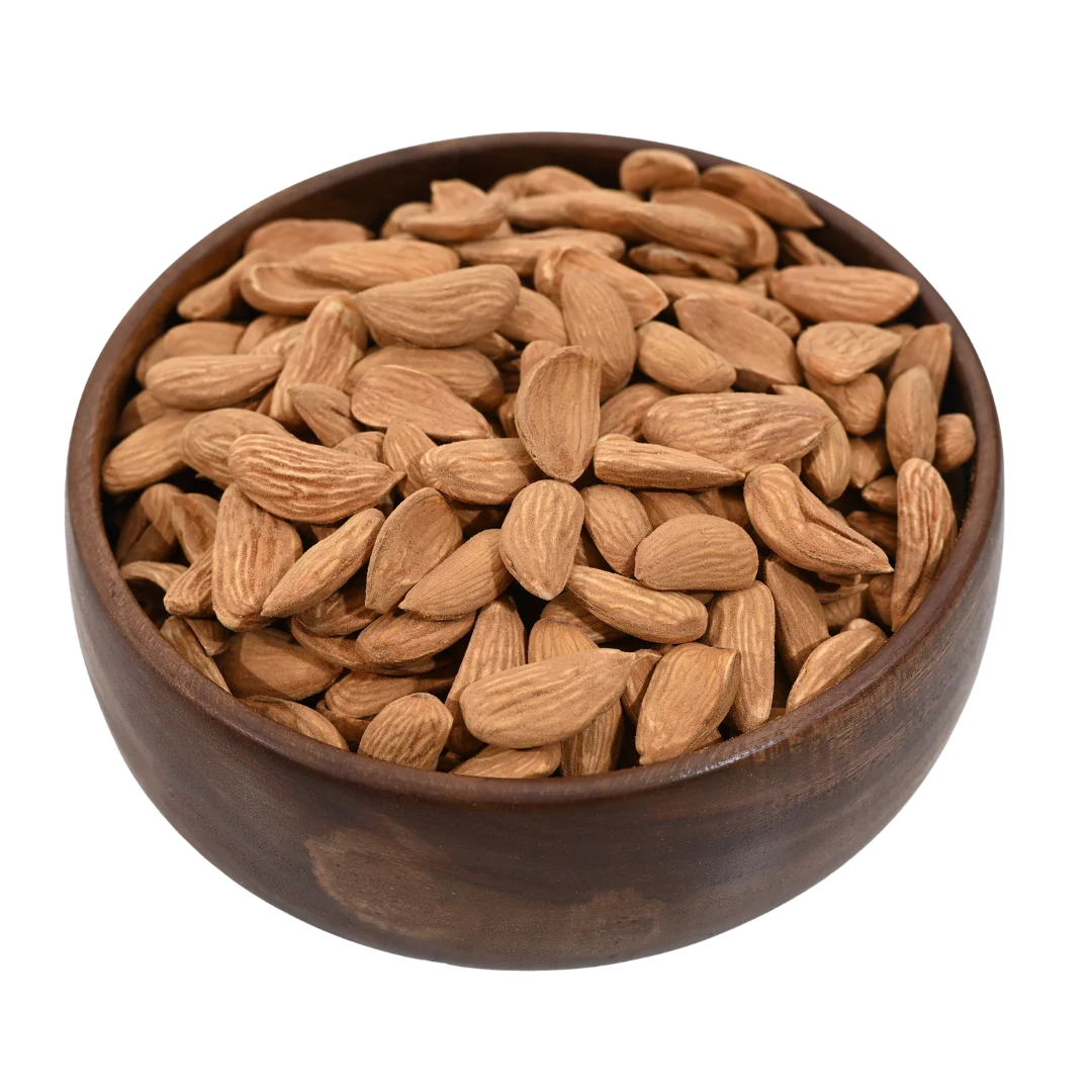 Mamra Almonds Premium Badam on rustic background – elite quality dry fruits for energy immunity and brain health