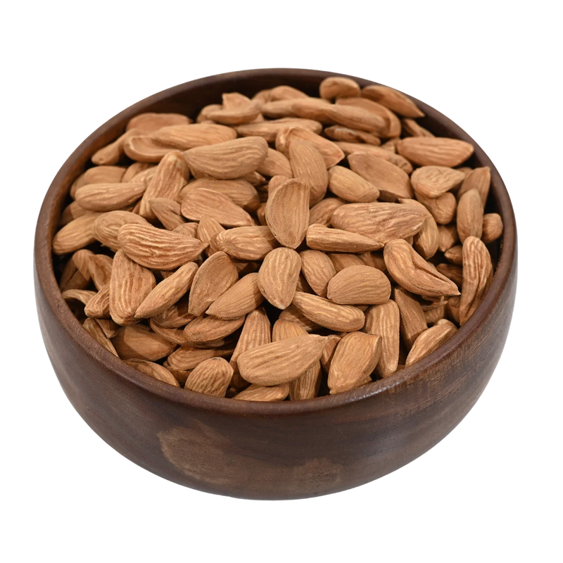 Mamra Almonds Premium Badam on rustic background – elite quality dry fruits for energy immunity and brain health