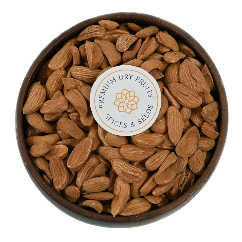 Crunchy Mamra Almonds Choice Badam close up – natural handpicked almonds packed with healthy fats and antioxidants