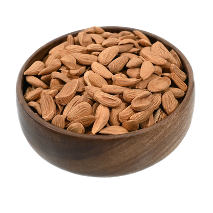 Premium Mamra Almonds Choice Badam on rustic surface – nutritious dry fruits for energy immunity and wellness