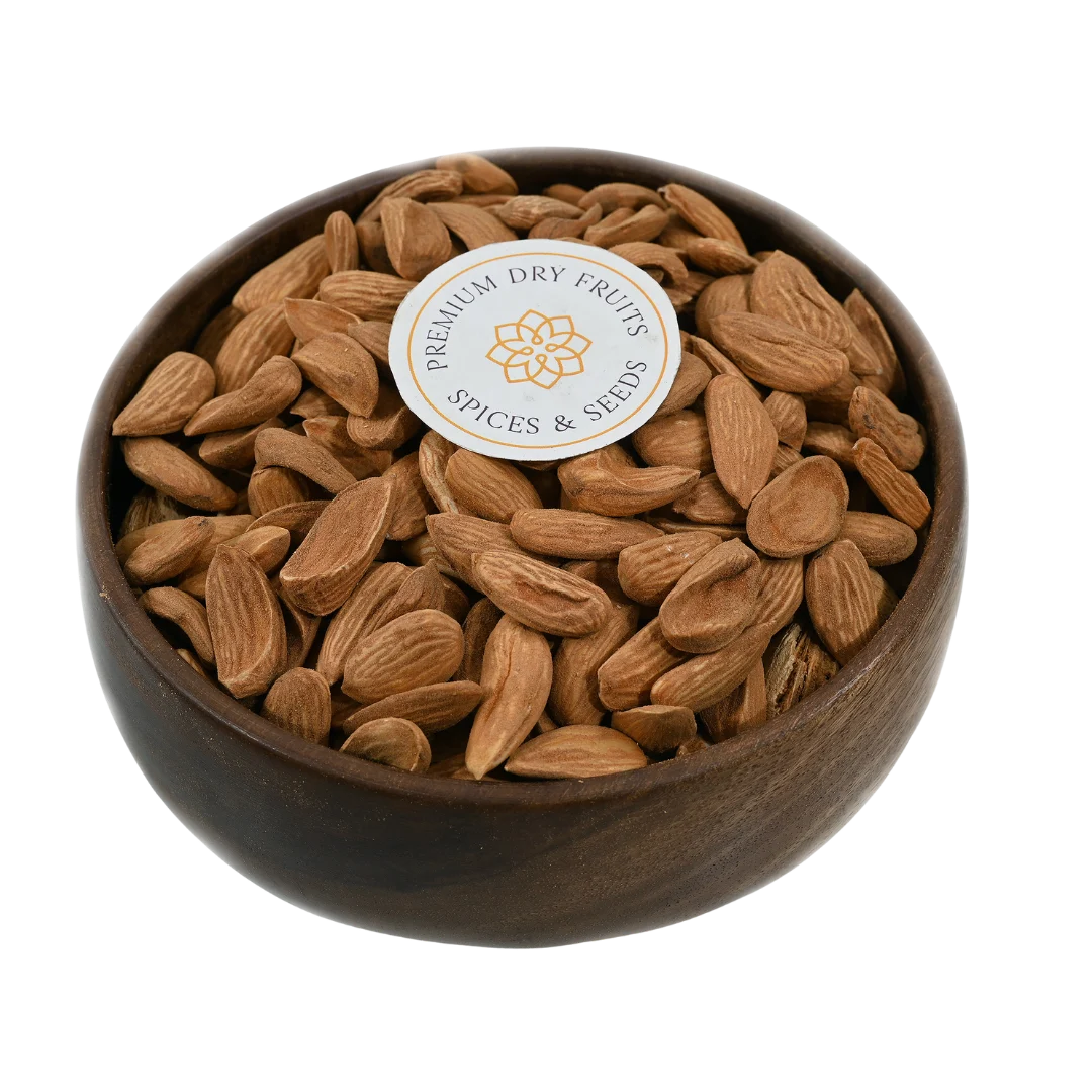 Mamra Almonds Select Badam in wooden bowl – handpicked Kashmiri dry fruits rich in omega 3 healthy fats and vitamin E for energy