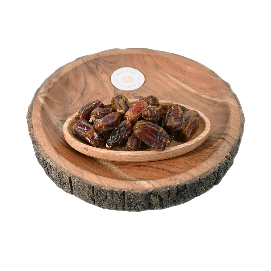 Mashrooq Dates Saudi Arabia Premium in wooden bowl – soft, sweet, and nutritious dates