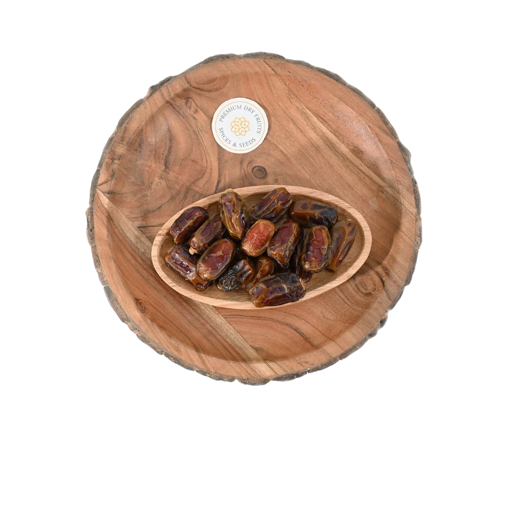 Premium Mashrooq Dates from Saudi Arabia in wooden bowl – rich, natural dry fruit