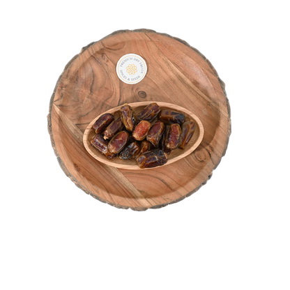 Premium Mashrooq Dates from Saudi Arabia in wooden bowl – rich, natural dry fruit