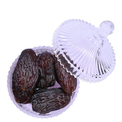 Premium Palestine Medjoul Dates Super Jumbo in glass bowl soft sweet natural dates rich in fiber and energy