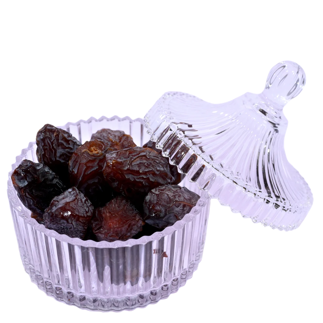 Palestine Premium Medjoul Dates Medium in glass bowl fresh soft nutritious dates perfect snack