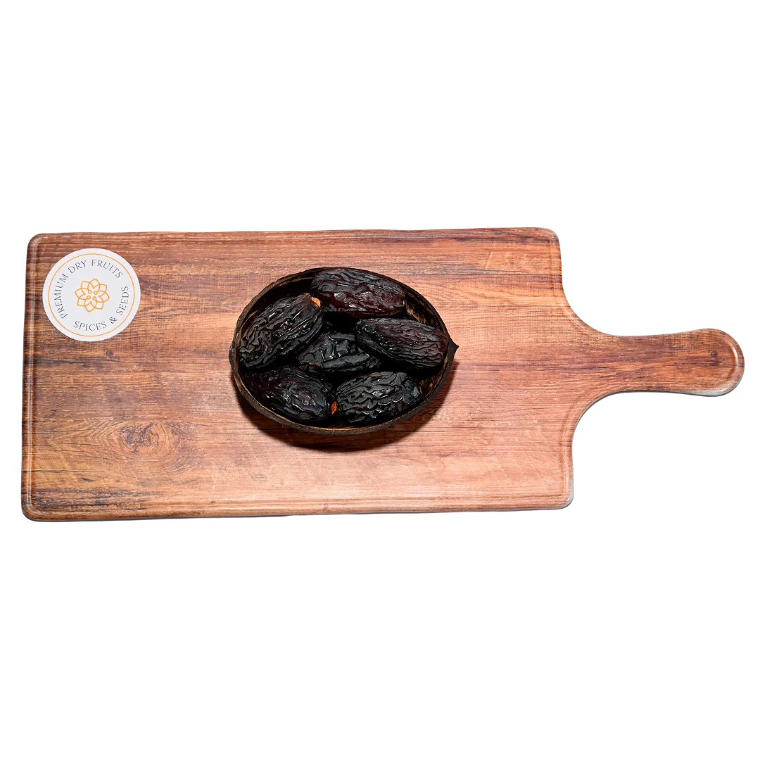 Premium Palestine Medjoul Dates Jumbo in wooden bowl natural sweet soft dates healthy energy-rich dry fruit