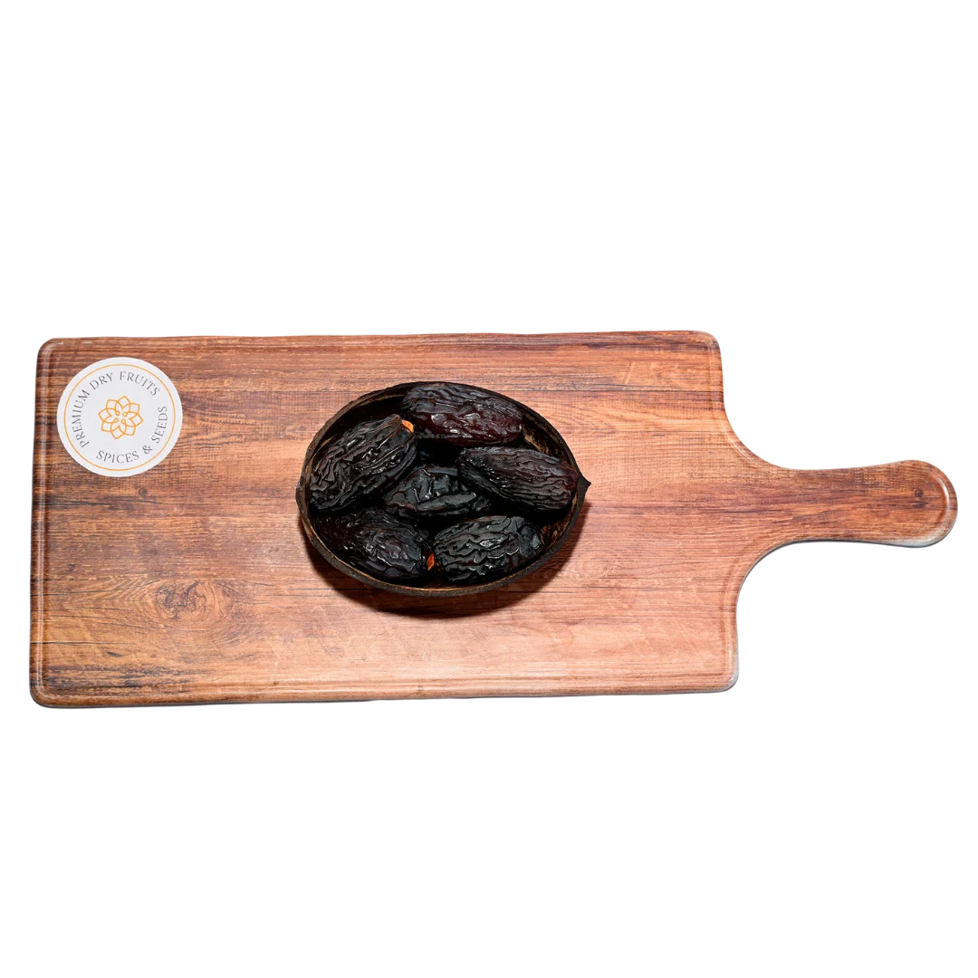 Premium Quality Medjoul Dates Palestine Super Jumbo in a wooden bowl rich caramel flavor healthy snack