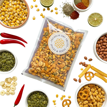 Close-up of baked, not fried Mexican Fiesta Crunch Mix displaying a fiesta of textures with savoury