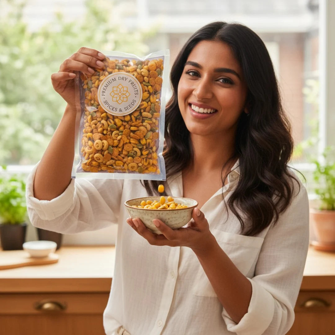 Pack of Mexican Fiesta Crunch Mix highlighting bold Mexican-style spices, crunchy baked ingredients and vibrant smoky