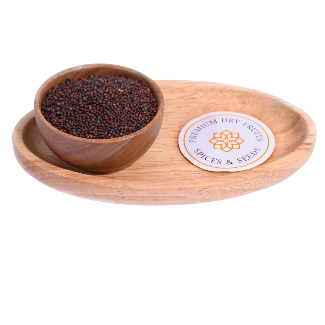 Mustard Seeds / Rai in a wooden bowl showcase fresh, premium-quality seeds.