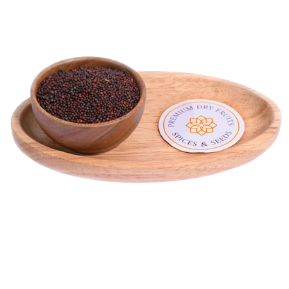 Mustard Seeds / Rai in a wooden bowl showcase fresh, premium-quality seeds.