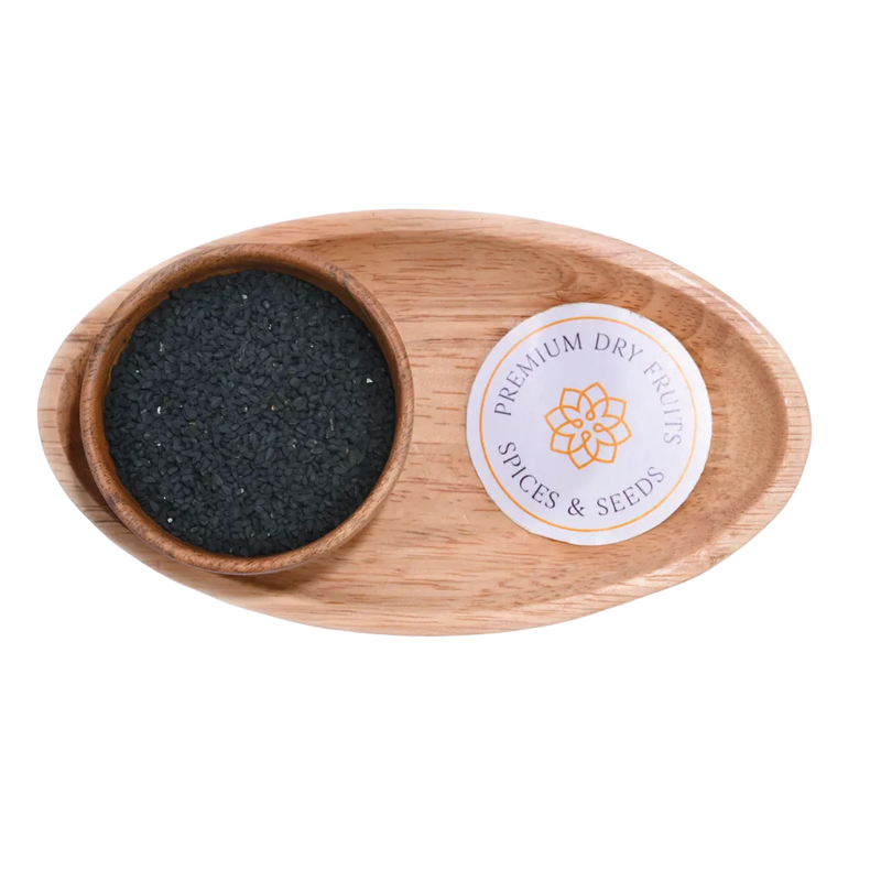 Close-up of Nigella Seeds / Kalonji Seeds, showing their distinct black color and seed shape.