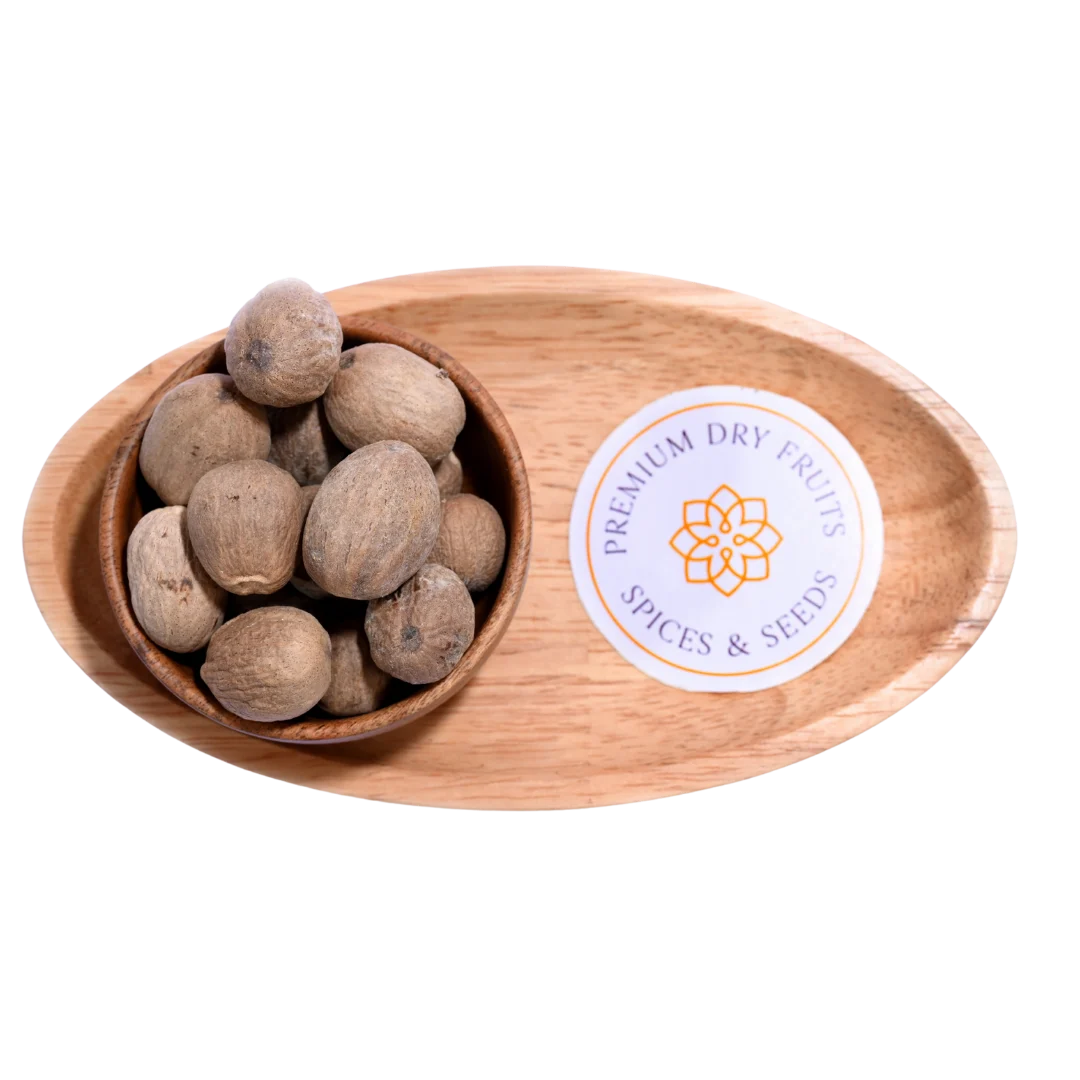 Nutmeg/ Jaiphal offers a warm, sweet, and slightly nutty flavor for desserts and curries.