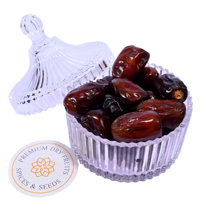 Oman Dates Fard Khajur Premium in Glass Bowl Natural Sweet Healthy Dry Fruit