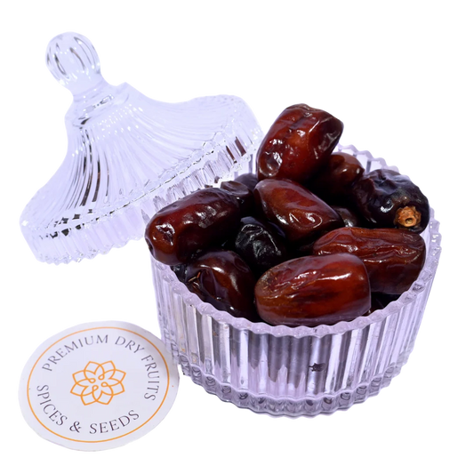 Oman Dates Fard Khajur Premium in Glass Bowl Natural Sweet Healthy Dry Fruit
