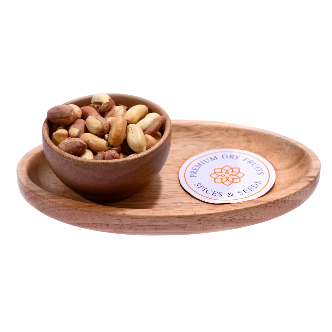 Premium Roasted Salted Peanuts or Moong Phalee in Wooden Bowl – Healthy Crunchy Snack Rich in Protein, Perfect for Anytime Snacking