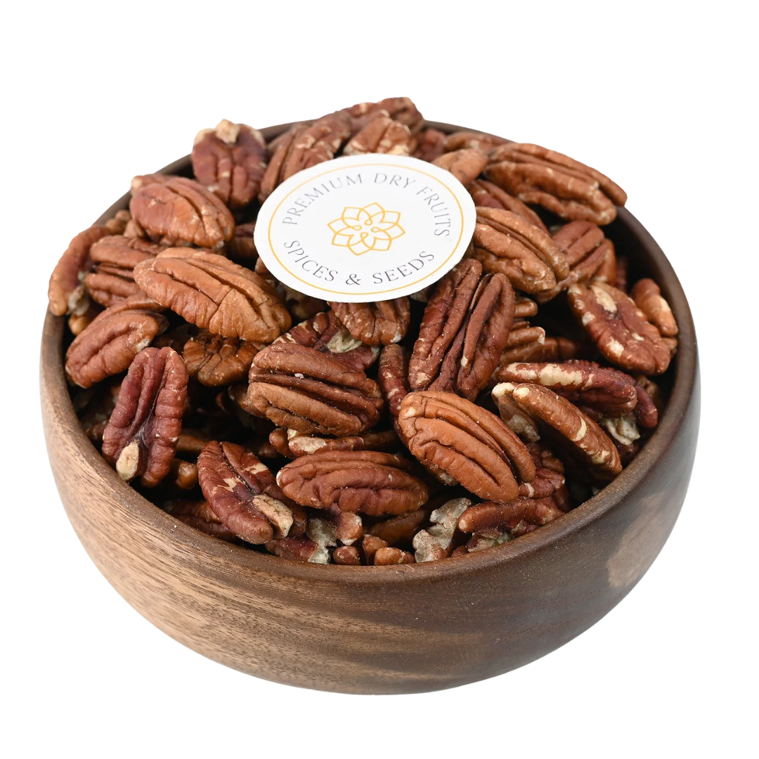 Pecan Nuts Premium Jumbo Exotic Nuts in Wooden Bowl