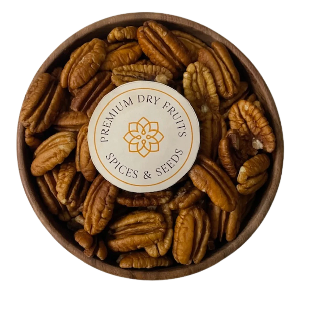Top-view of Premium Jumbo Pecan Nuts – crunchy, handpicked quality