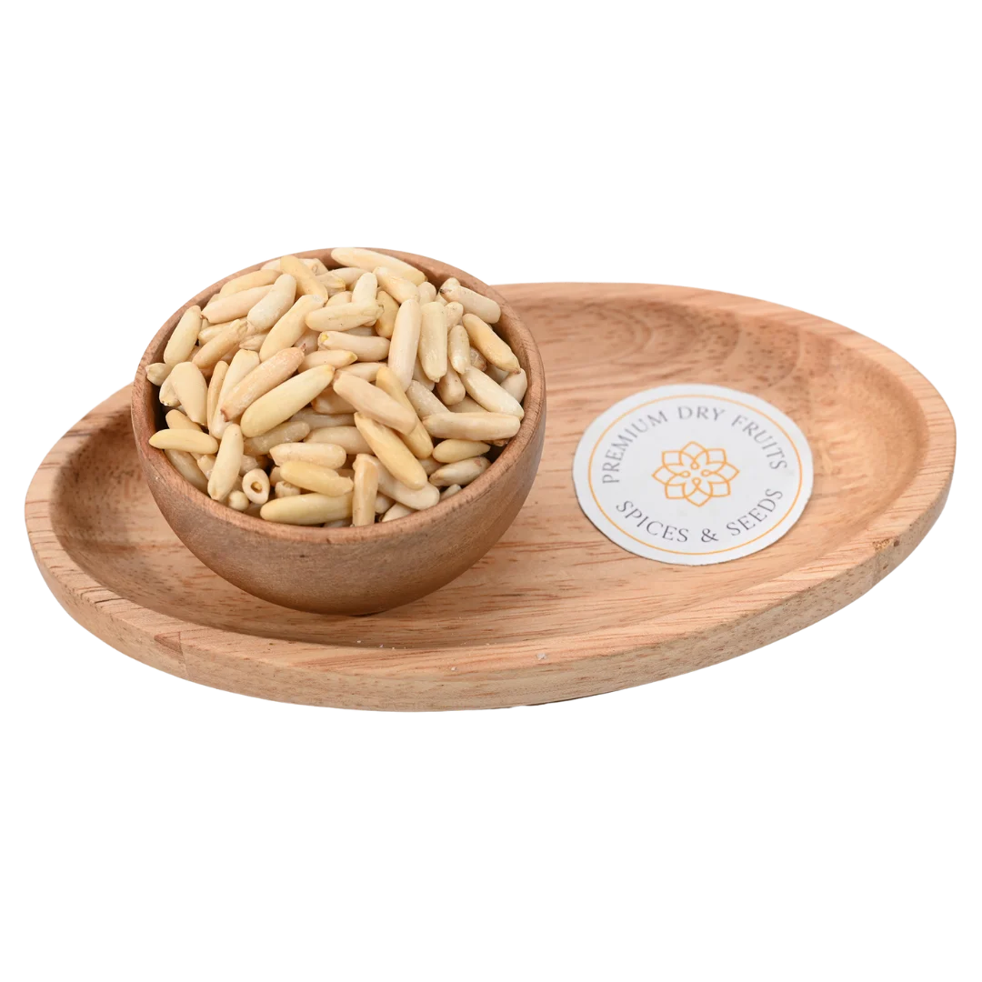 Pine Nuts Without Shell Chilgoza Giri Premium in Wooden Bowl