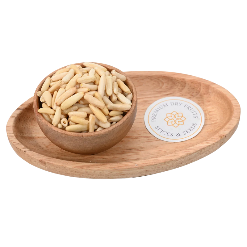 Pine Nuts Without Shell Chilgoza Giri Premium in Wooden Bowl