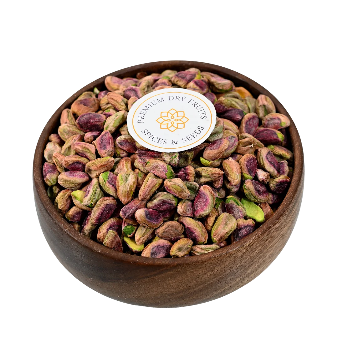 Pistachio Plain Premium Kernels in Wooden Bowl – Healthy Unsalted Snack Rich in Protein and Antioxidants