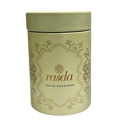 Rasda Tin of Pistachios Premium Quality – Elegant Packaging with Roasted Salted Pista, Healthy Protein