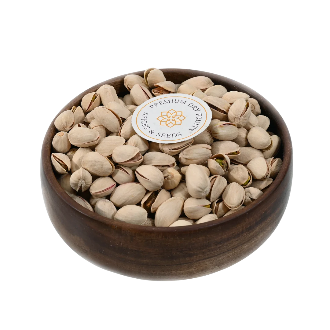 Pistachios Choice Roasted Salted Inshell Premium Quality in Wooden Bowl – Healthy Crunchy Snack Rich in Protein and Fiber